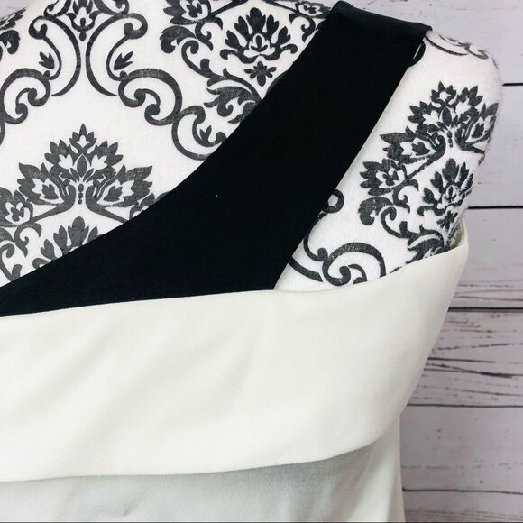 Ramy Brook Luca One Shoulder Off Shoulder Asymmetrical Top Ivory Black XS S - Picture 3 of 10